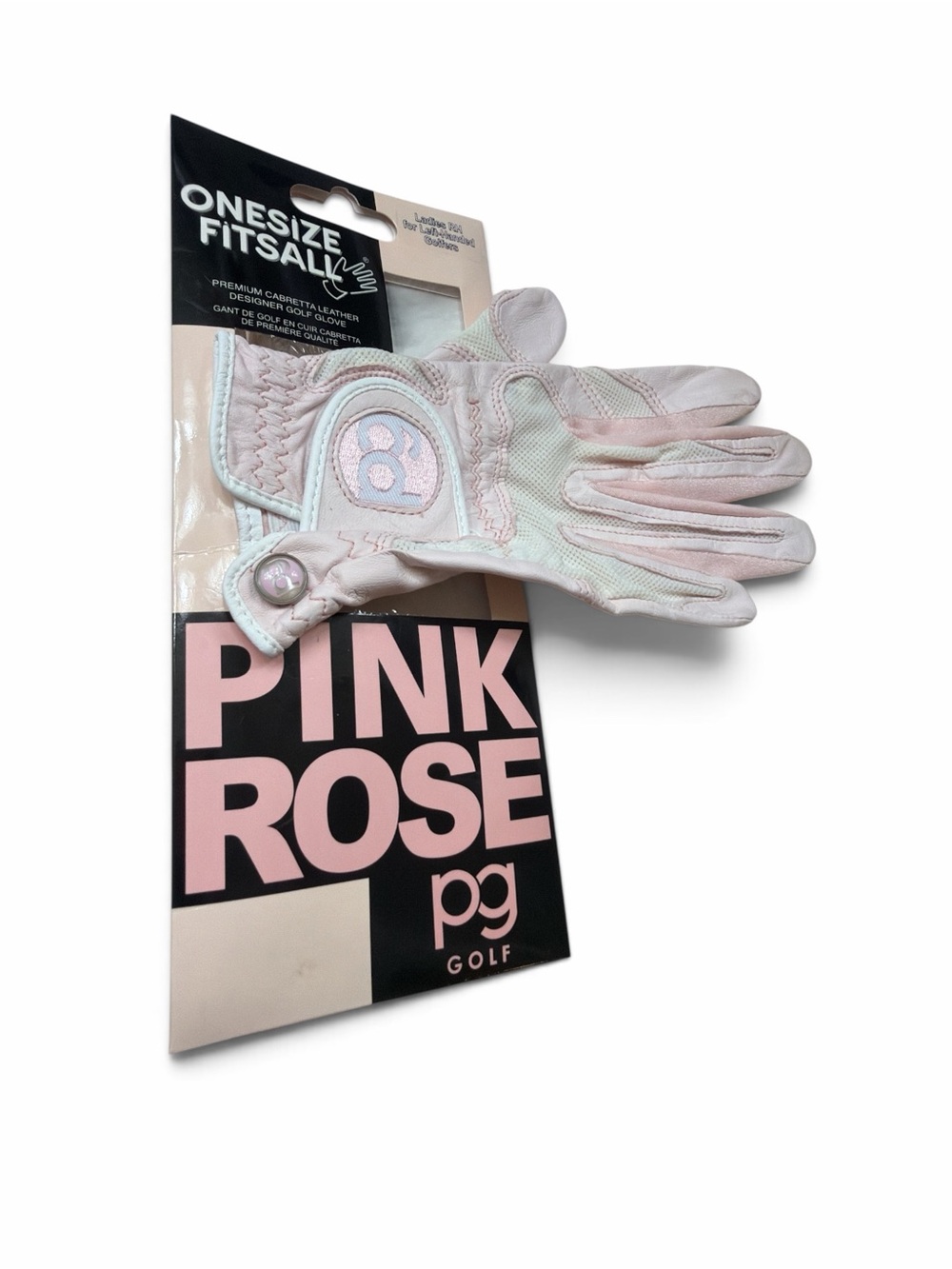 NWT Pink Rose PG Golf Ladies RH Golf Glove Cabretta Leather One Size Left Handed